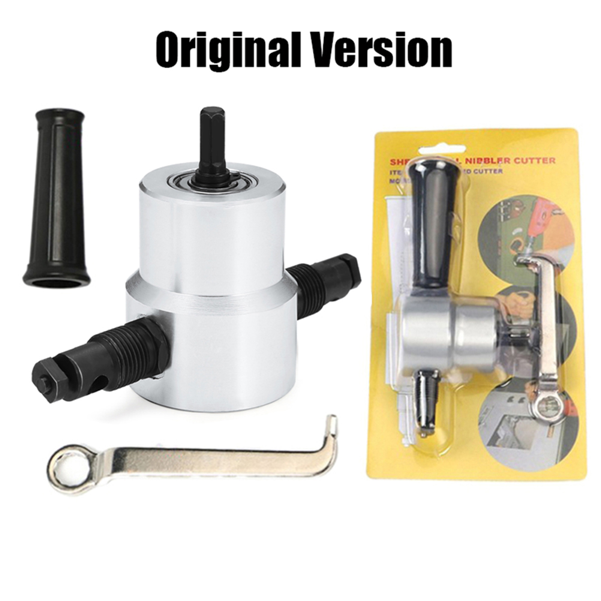 Nibble Metal Cutting Double Head Sheet Nibbler Saw Cutter Tool Drill Attachment Free Cutting Nibbler Sheet Metal Cut