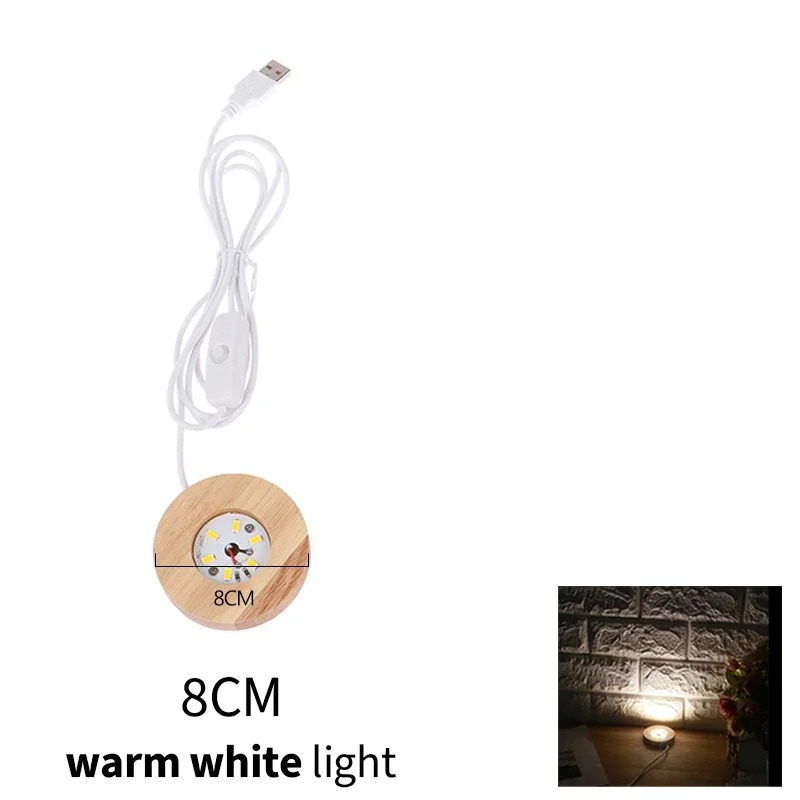 8cm Wood Light Base With USB Switch Wooden LED Light Rotating Display Stand Lamp Holder Lamp Base Art Ornament