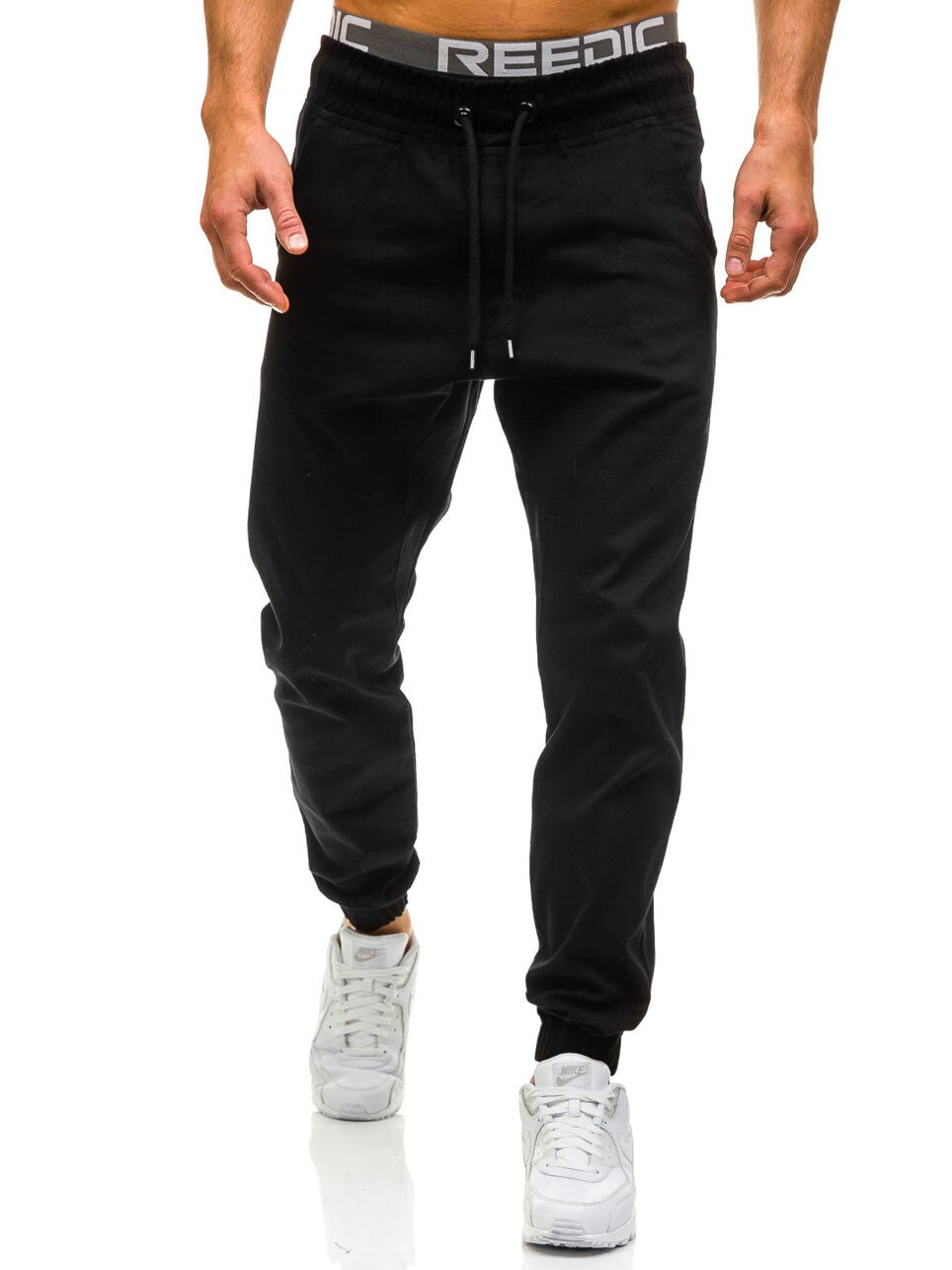 Spring autumn Joggers running hiphop Drawstring Men s skinny casual jeans stretch Cotton pants long trousers men: M / black