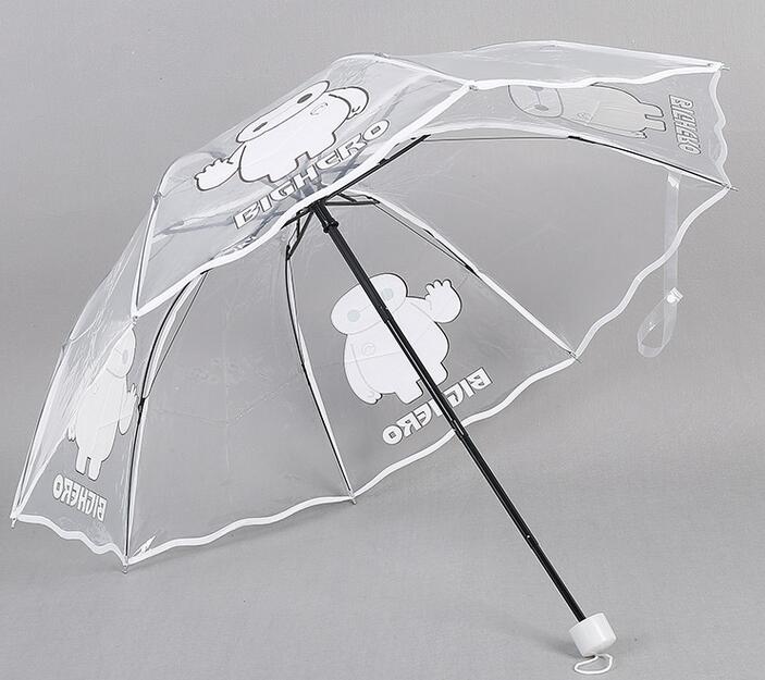 Love White Transparent Umbrella Three Folding Sakura Building Transparent Umbrellas: Baymax