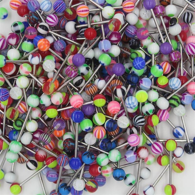 10/20/30/50/100 Pcs Dubbele Acryl Bal Tong Tepel Oor Ringen Bars Barbell Plug tunnel Body Piercing Sieraden Willekeurige Kleur @ M23