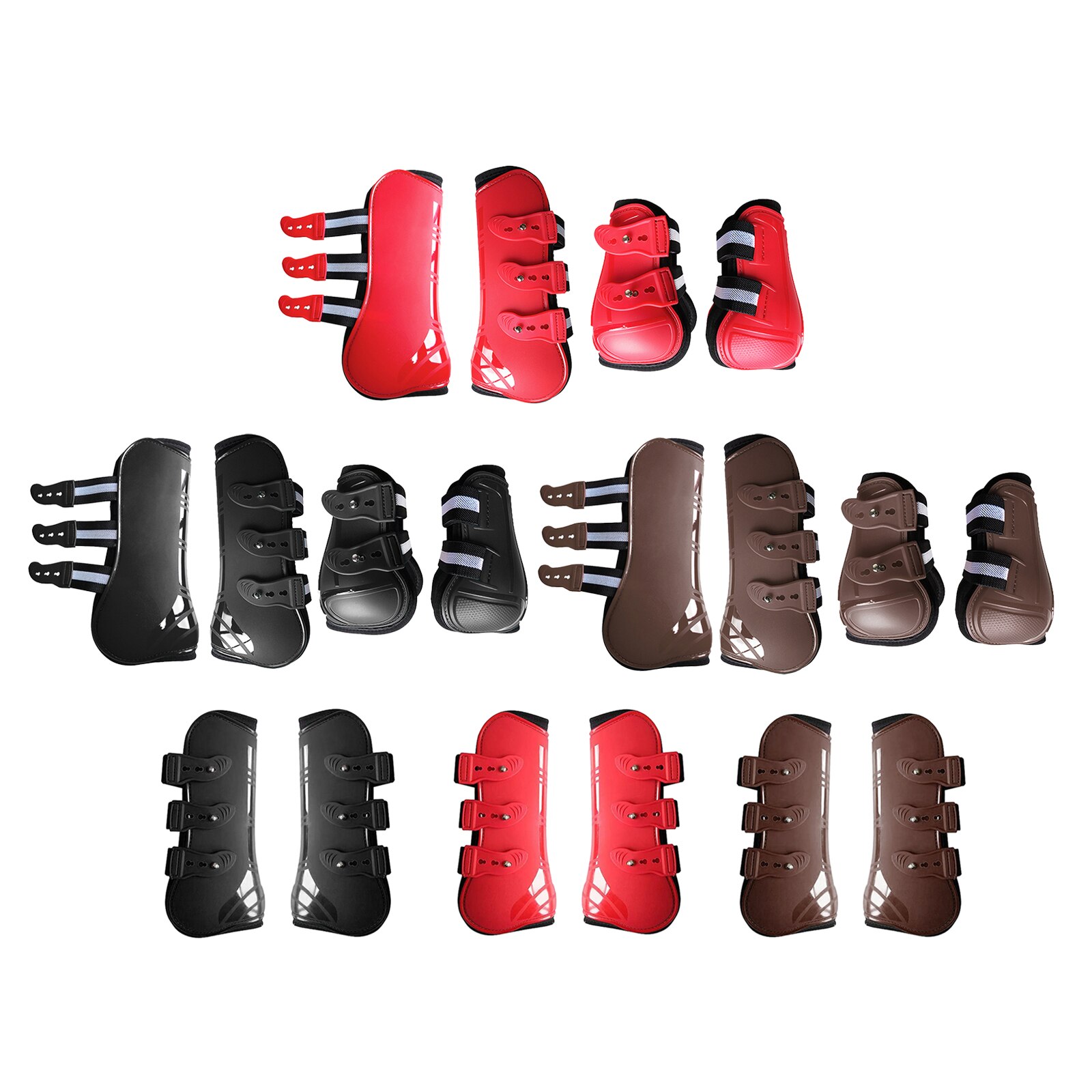 Horse Pu Shell Neoprene Lined Front/Rear Leg Boots Sets Horse Boots for Training Jumping Riding Eventing