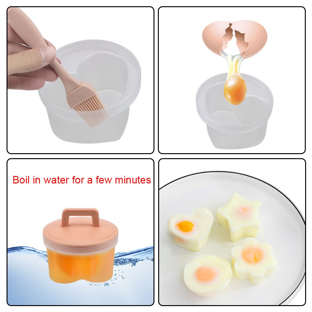 4 Pcs/Set Egg Mold Plastic Egg Boiler With Lid Brush Cookware Bakeware Tool Cute Egg Cooker Kitchen Cooking Tool
