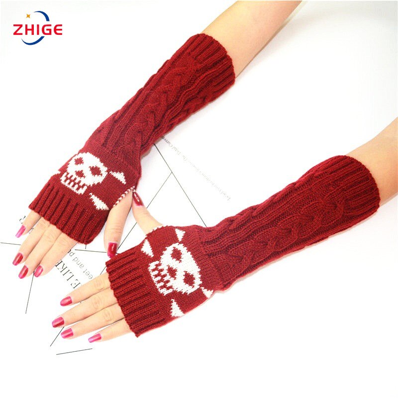 Damskie gotyckie rękawiczki z dzianiny czaszki zimowe rękawiczki męskie rozciągać ciemny Ninja fajne łokieć długość ramię grzałka hipster długie rękawiczki