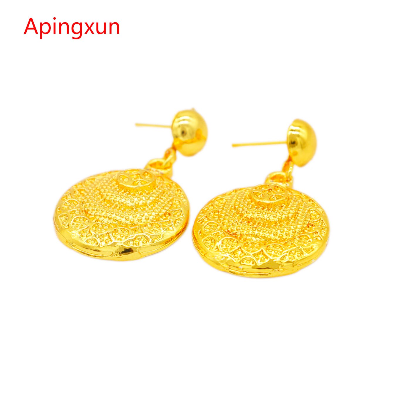 Apingxun 24K Ketting &amp; Oorbellen Sieraden Set Ronde Vorm Oorbel Afrikaanse Arabische Franse Vrouwen Bridal Wedding Luxe Sieraden Vrouw