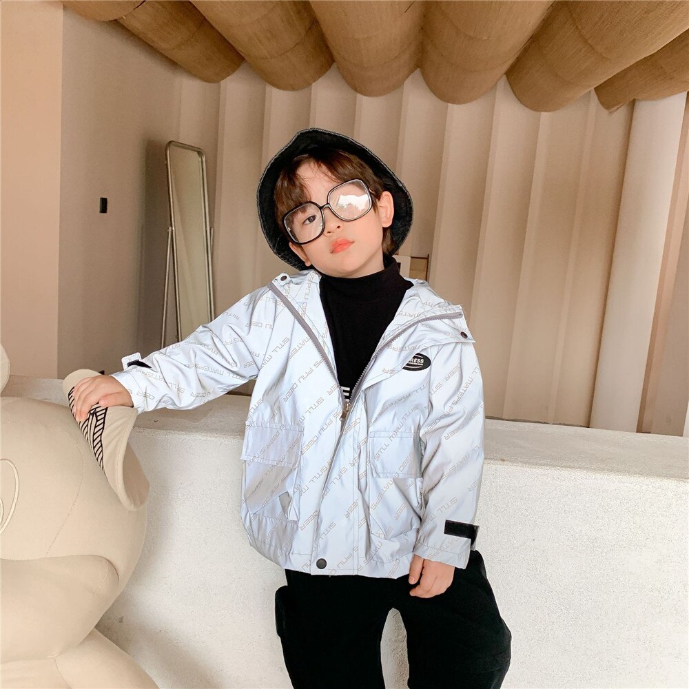 Benemaker Spring Baby Clothes Girls Boys For Light Reflective Jackets Teen Windbreaker Kids Hooded Coats Children Clothing CX049