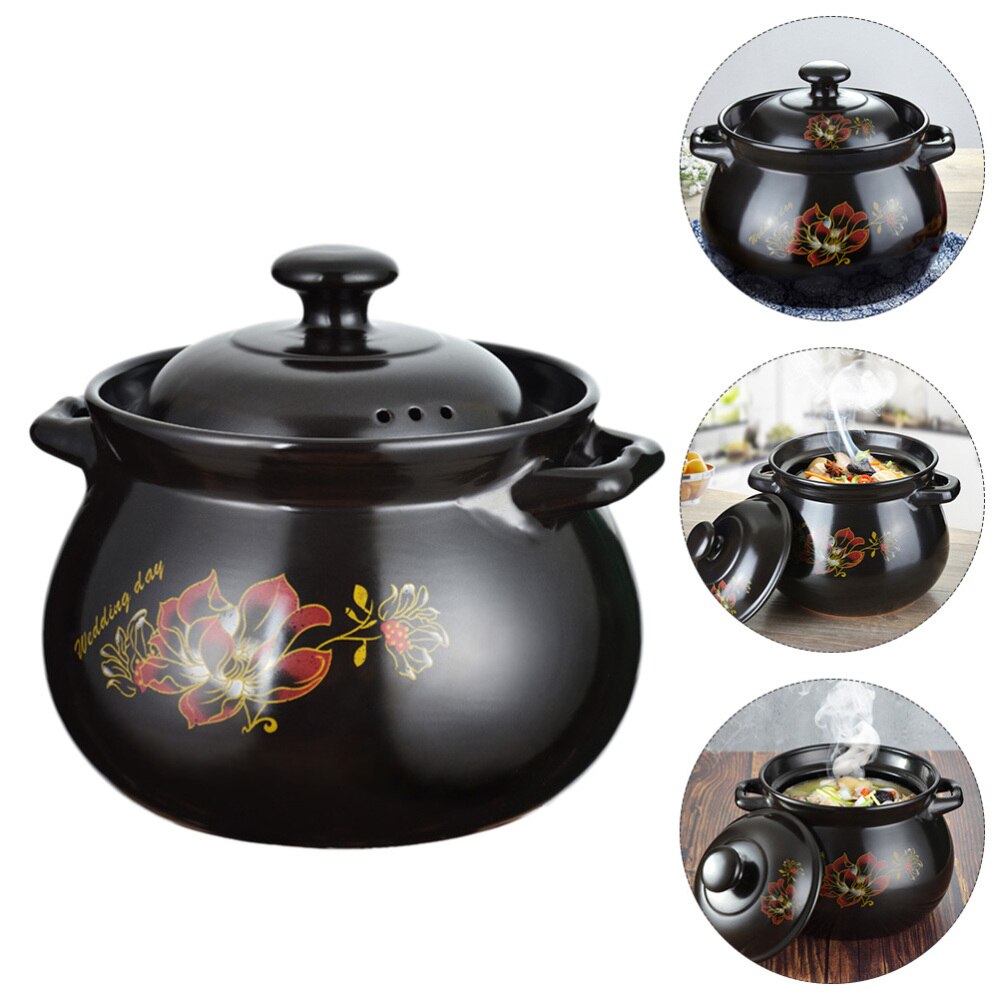 1 Pc Earthenware Pot Ceramic Soup Cooking Pot Practical Stew Pot (Black): Default Title