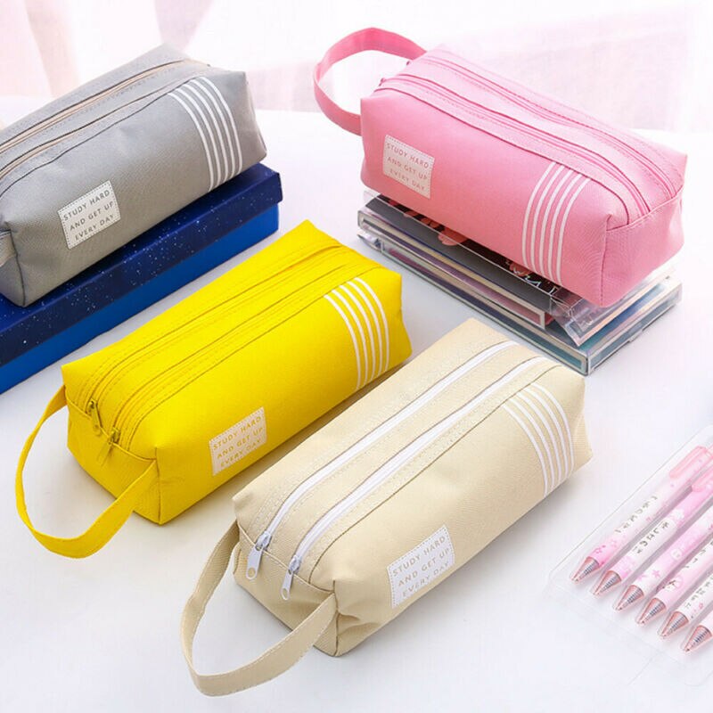 Student Pen Pencil Case Double layer Travel Brush Holder Bag Cosmetic Makeup Bag