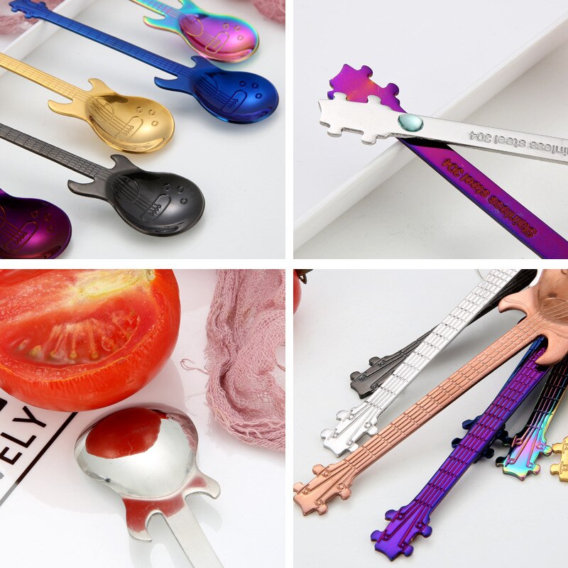 7PCS/4PCS stainless steel guitar Beth music Coffee Spoons Tea Stirring Spoons Sugar Ice Cream Mug Dessert Spoon Drink Tableware