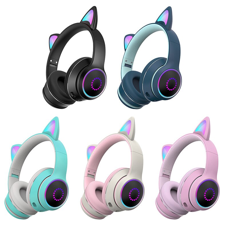 Kat Oor Hoofdtelefoon Bluetooth 5.0 Noise Cancelling Volwassenen Kids Meisje Led Headset Rgb Stereo Over-Head Draadloze Headset Met mic