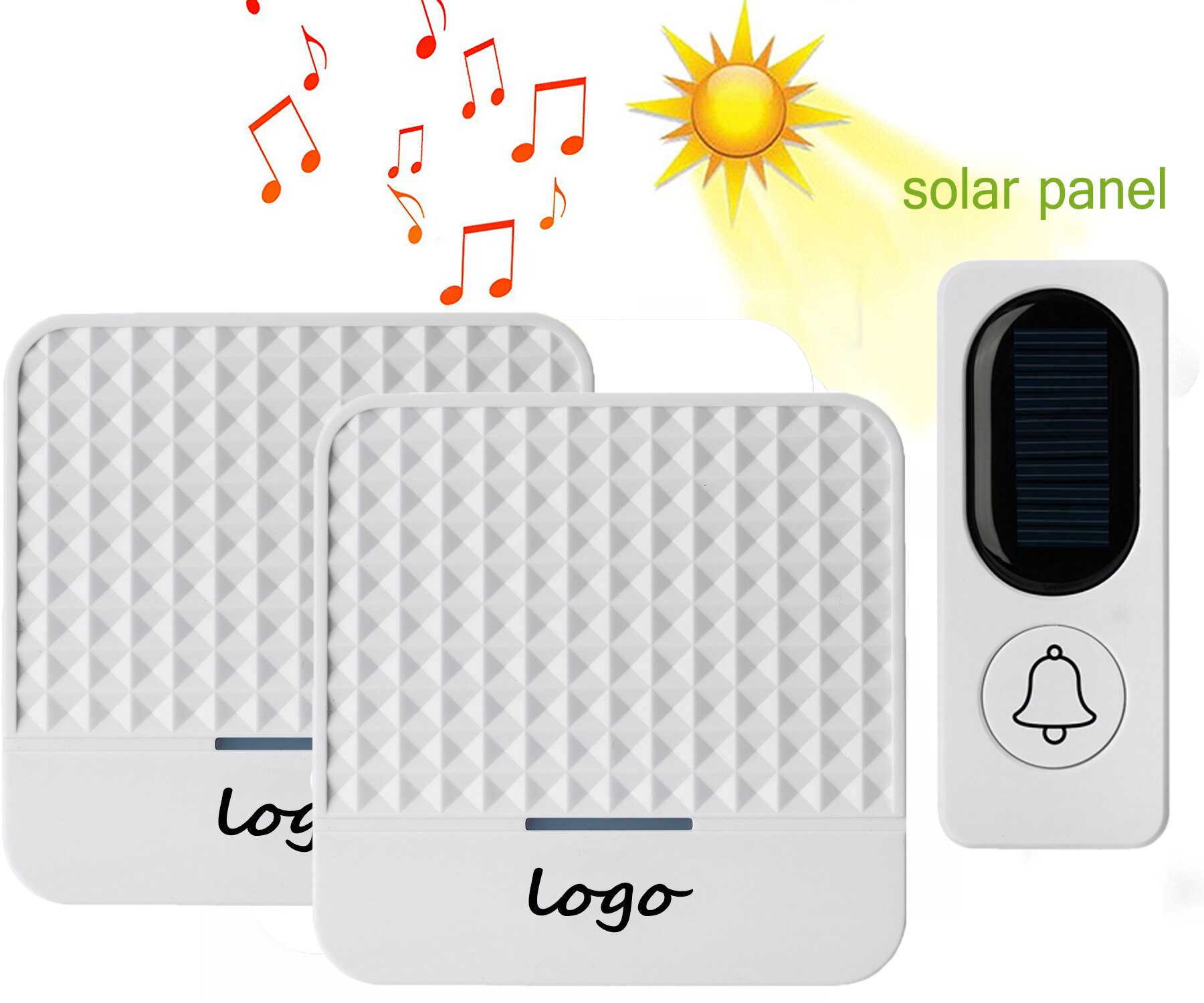 300M Intelligent Wireless Door Bell Solar Wireless Doorbell Low Power Home IP65 Waterproof Door Bell Chime Outdoor Doorbells: 2 receiver White / US