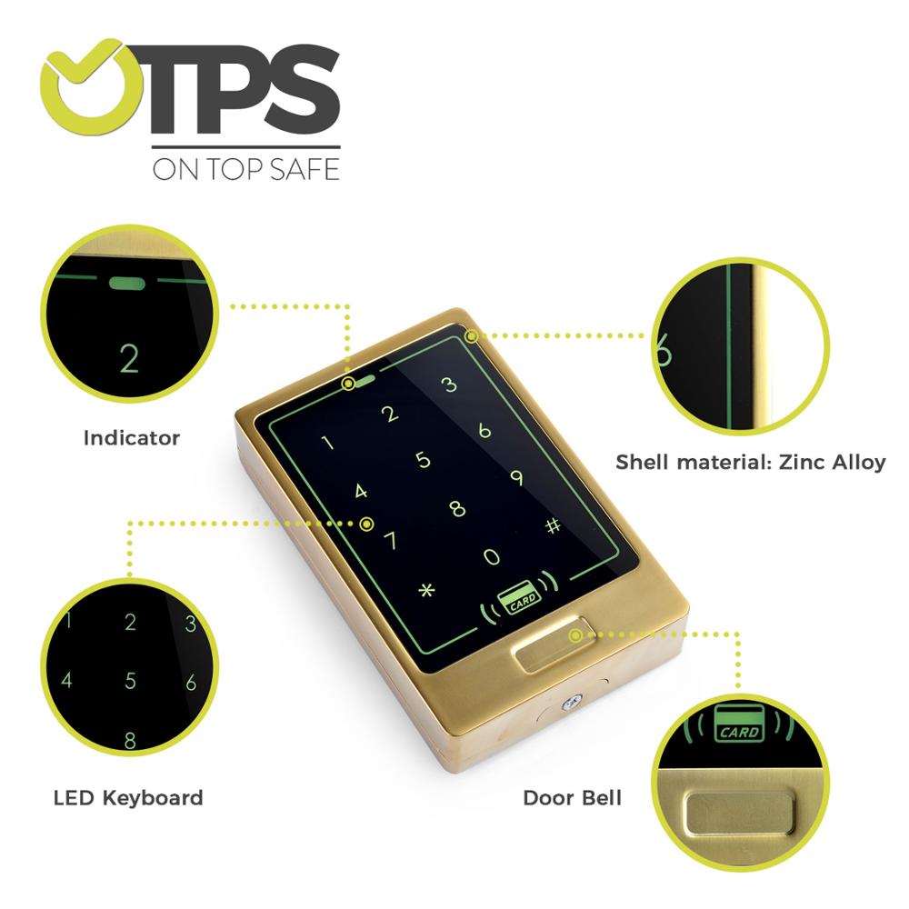 OTPS smart intelligent card door lock access control and waterproof rfid card reader code access control: 13.56MHz golden