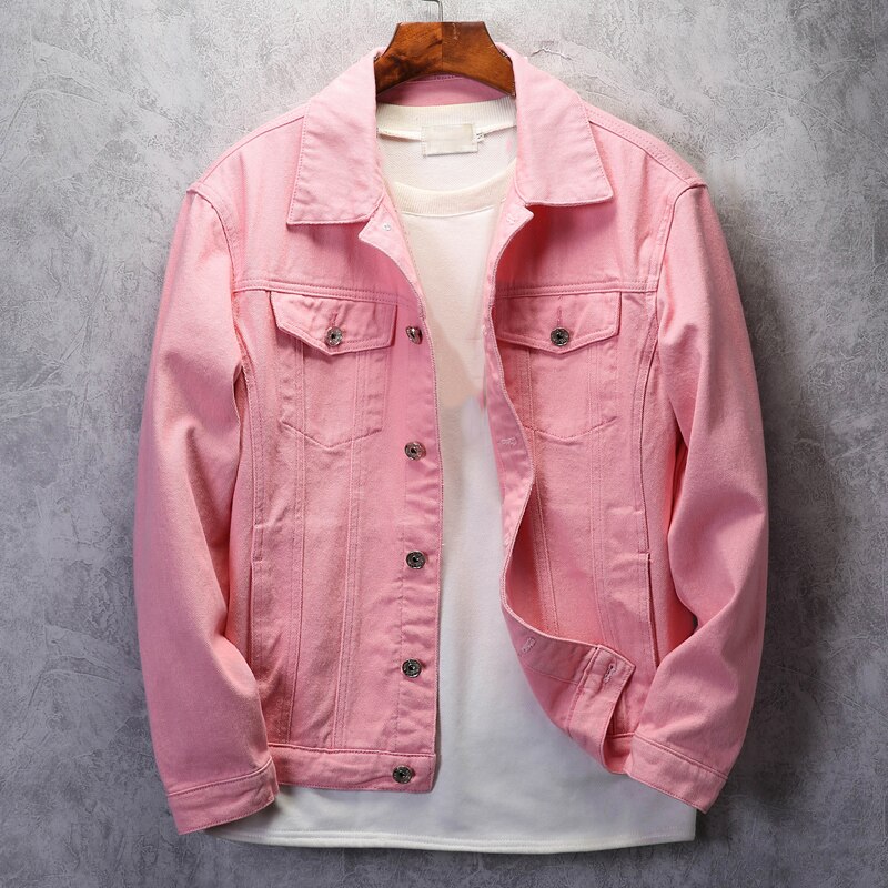 Kstun denim jakke til mænd sort jean jakke ensfarvet hvid pink herre jakker regular fit jeans jakke mode chaqueta vaquera