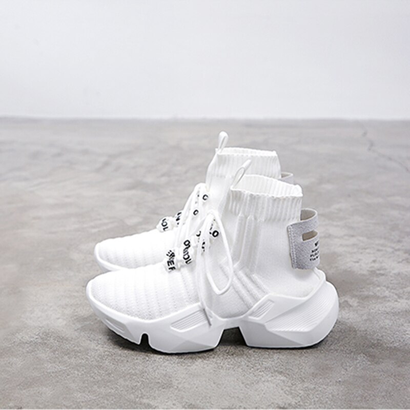 Forår high-top platform sko kvinder chunky sneakers air mesh casual kvinder sko hvide sneakers sok sko kvinde: Hvid / 41