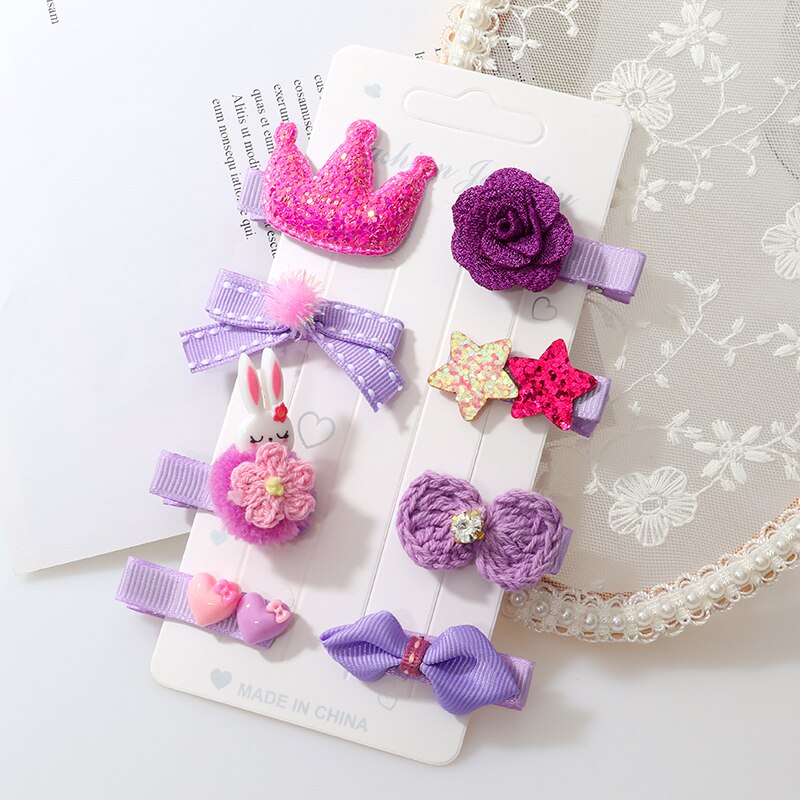 Horquillas bonitas para niña, accesorios para el cabello, lazo de flores, cintas para el pelo de animales, diadema de dibujos animados para niña, tocado de horquilla, 8 unids/set por Set: 8pcs-6