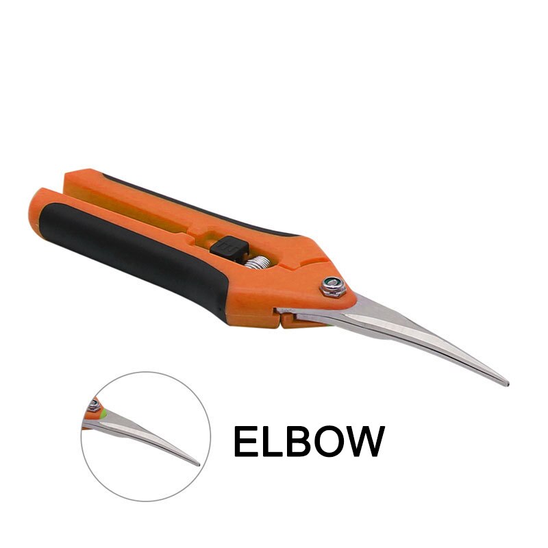 Herramienta de poda de hoja recta/codo, herramienta de arbusto para horticultura de plantas, cortadora de hojas, tijera, podadora de jardín, fruta, huerto de flores: Elbow Orange