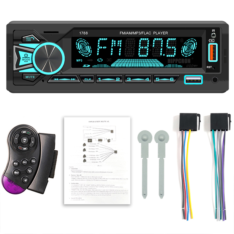 Hippcron Radio de coche 1din Srereo reproductor de MP3 Bluetooth receptor FM con Control remoto AUX/USB/TF soporte carga de teléfono: Blanco
