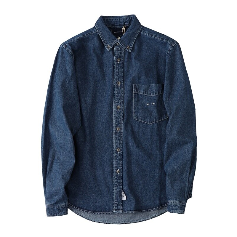 Oversized Korean Plain Blue Long Sleeve Unisex Denim Jean Jacket for Men