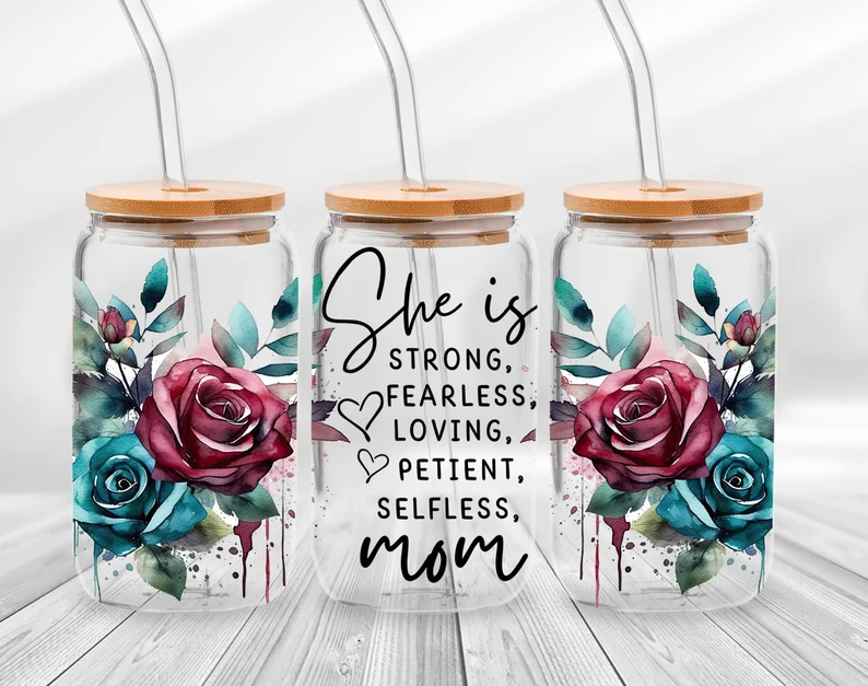 Envolturas de copa UV DTF, transferencias, del Día de la madre, pegatina para mamá, transferencia de hierro para lata de vidrio, libbey de 16oz: XL / Gris claro
