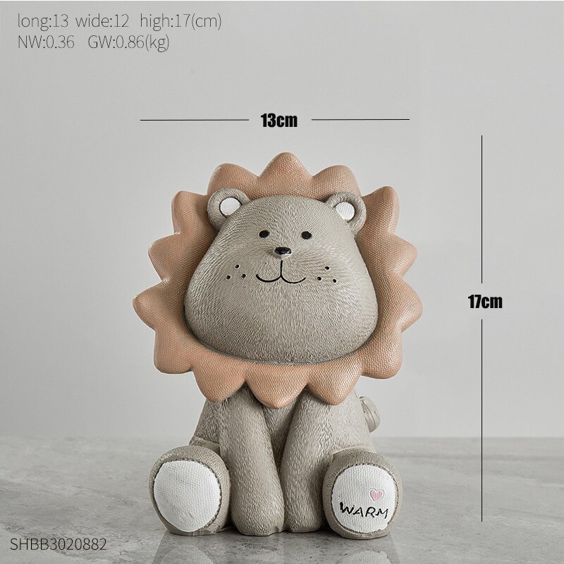 Dessin animé Lion tirelire résine créative ornements chambre café bureau placard bureau décoration de la maison enfants décor de mariage: Grey trumpet
