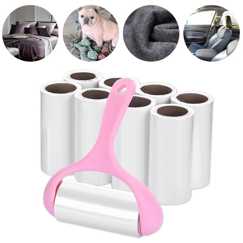 9 Rolls + 1 Handvat Kleverige Roller Kleverige Stof Papier Tearable Lijm Borstel Kleding Pluizenborstel Haar Remover Kit Met handvat