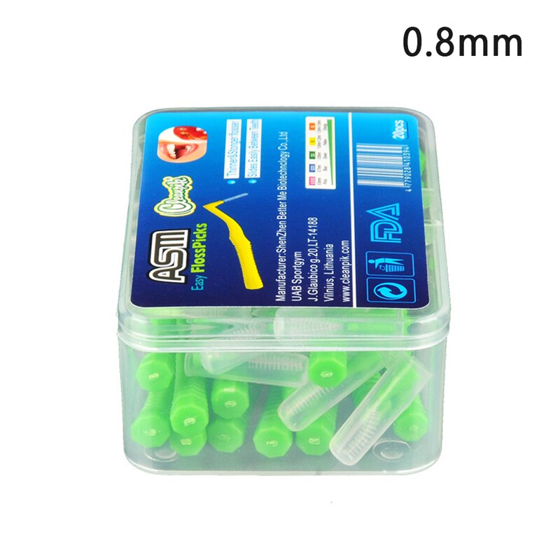 20Pcs Angle Interdental Brushes L Shaped Teeth Brush Toothpick Orthodontic Teeth Brush Toothpick Oral Care Tool: Green