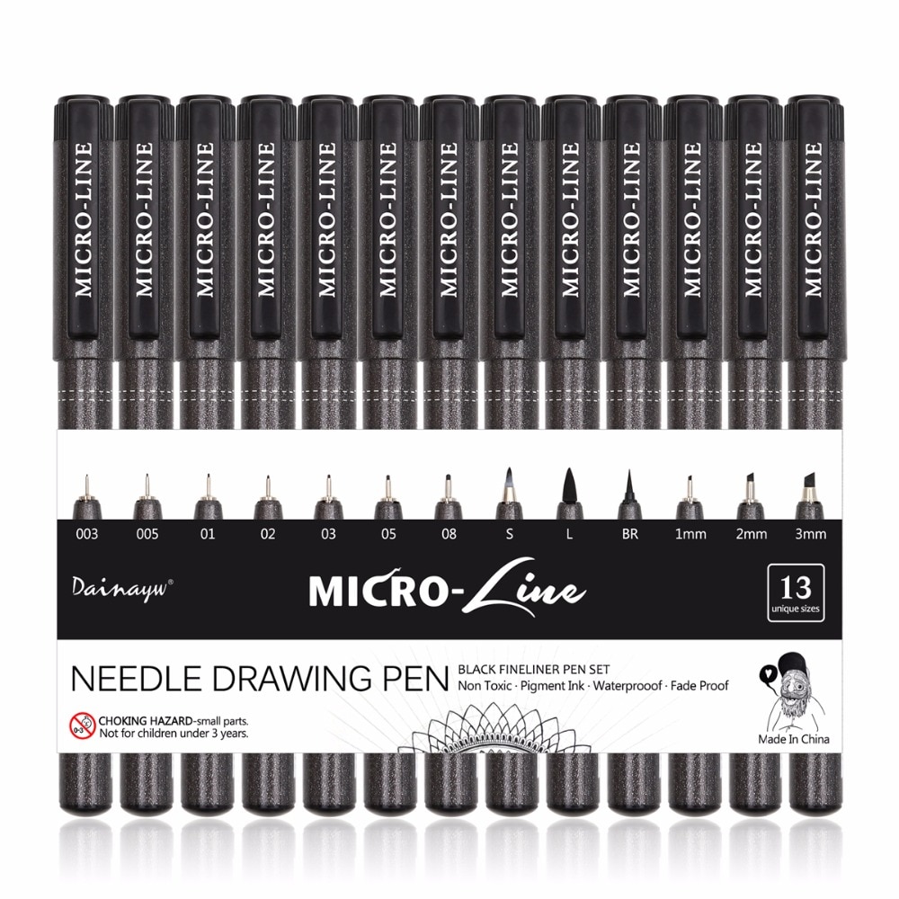 Premium 13Pcs Micron Naald Tekening Lijn Pen Hand Belettering Pennen Waterdicht Pigment Sketch Markers Pen Voor Art Supplies