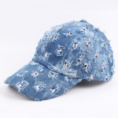 Xdanqinx damekasket vintage gammelt hul dekoration cowboyhatte til kvinder justerbar størrelse vasket denim personlighed hip hop hat: Farve 3