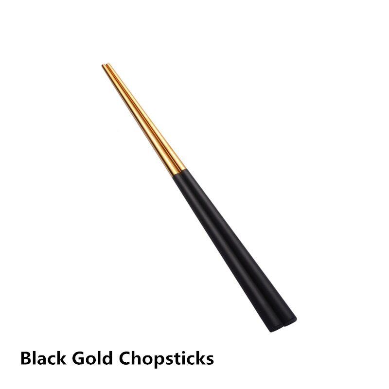 2pcs/lot Gold Chopsticks Spoon 304 Stainless Steel Korean Reusable Black White Hashi Sushi Sticks Kitchen Accessories: 2 Black Gold Sticks