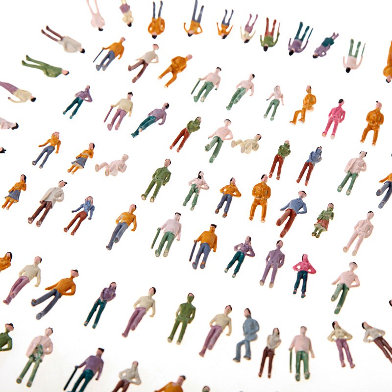 100Pcs Painted Model People OO Scale 1/75 Mix Model People Architecture Train Layout Plastic Train Park Street Passenger People