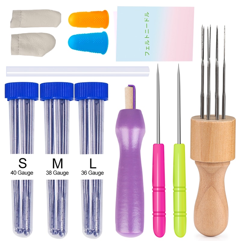 Lmdz 43 stk filt nåle værktøjssæt stof materialer håndværk med træhåndtag syl og instruktion til nålefilt diy