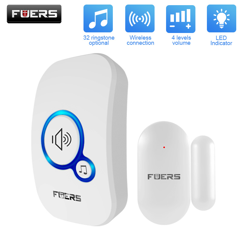 FUERS Drahtloser Türsensor, Alarm, Türklingeln, Glockenspiel, Heimsicherheit, Bewegungsmelder, Besucheralarm, Willkommensglockenspiel, Einbruchalarmsystem: Elfenbein / uns-Stecker