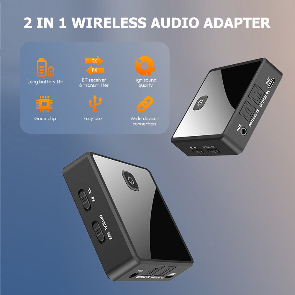 BT 5.0 Transmitter Receiver 2 in 1 Wireless Audio Adapter (3.5mm RCA Optical AUX LED Indicator Low Latency 10M Transmission TV