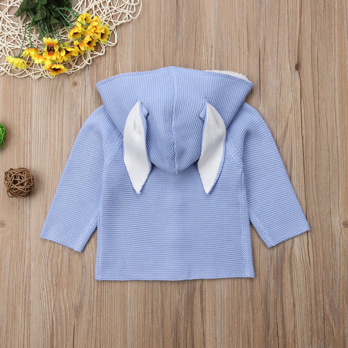 Infant Baby Girl Boy 3D Bunny Ears Hooded Long Sleeve Single Breasted Solid Knitted Coats Winter Warm Jacket Coat