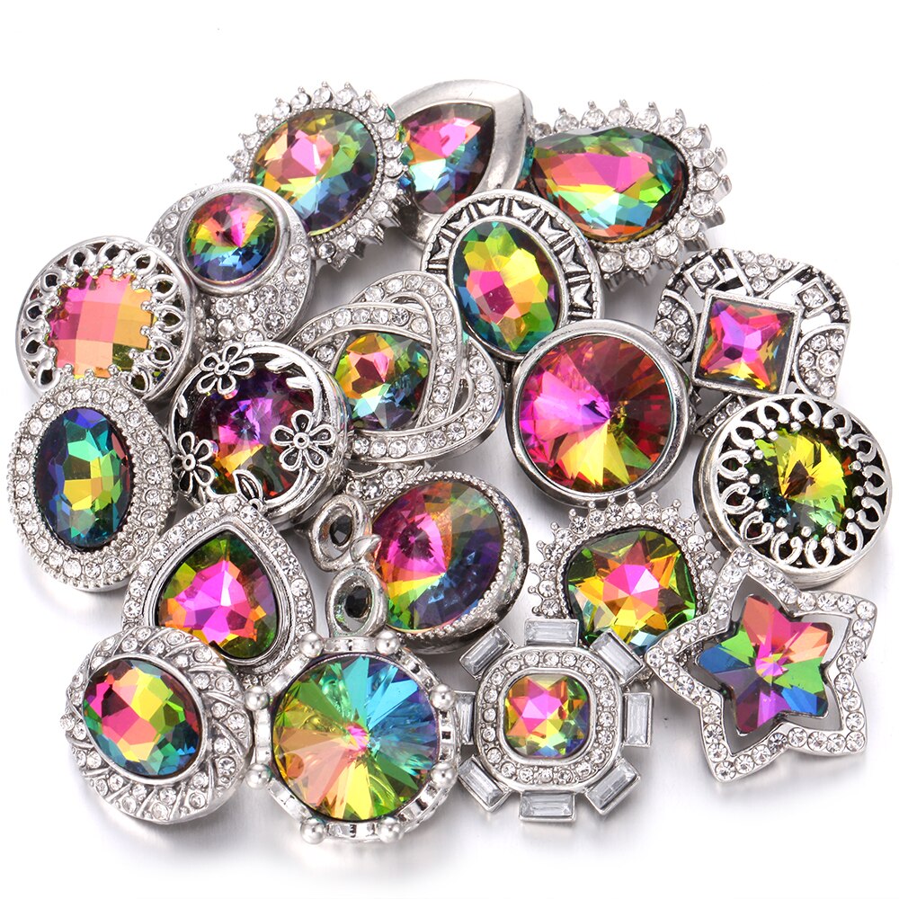 10pcs/lot 18mm Snap Jewelry Mix Many Styles 18mm Metal Snap Buttons Gold Rose Gold Buttons Rhinestone Snaps Jewelry