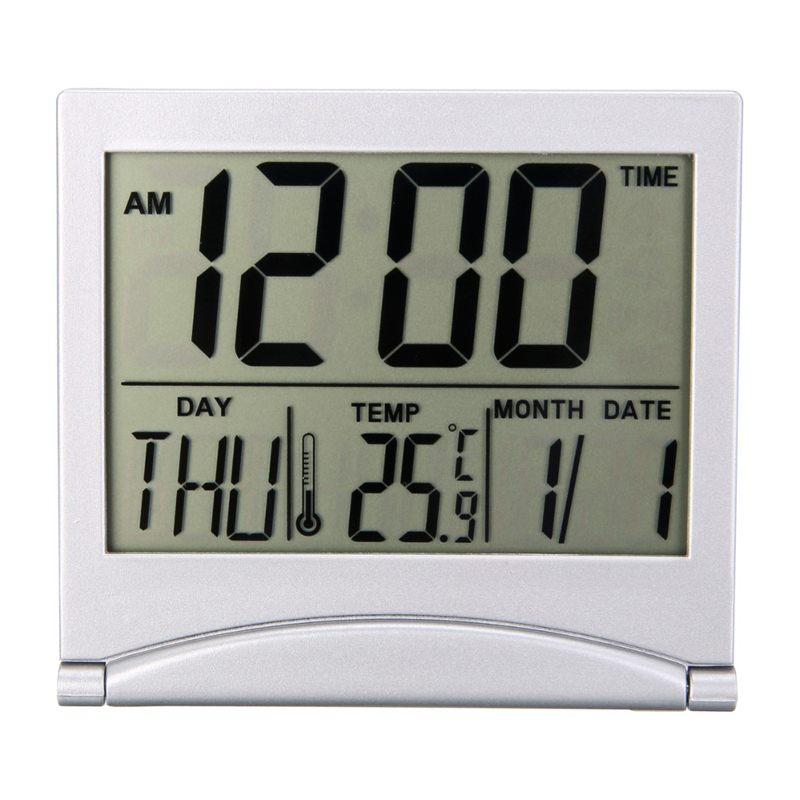Folding Digital LED Alarm Clock Travel Ultra-thin LCD Screen Table Clock with Thermometer Calendar Electronic Desk Travel Clock