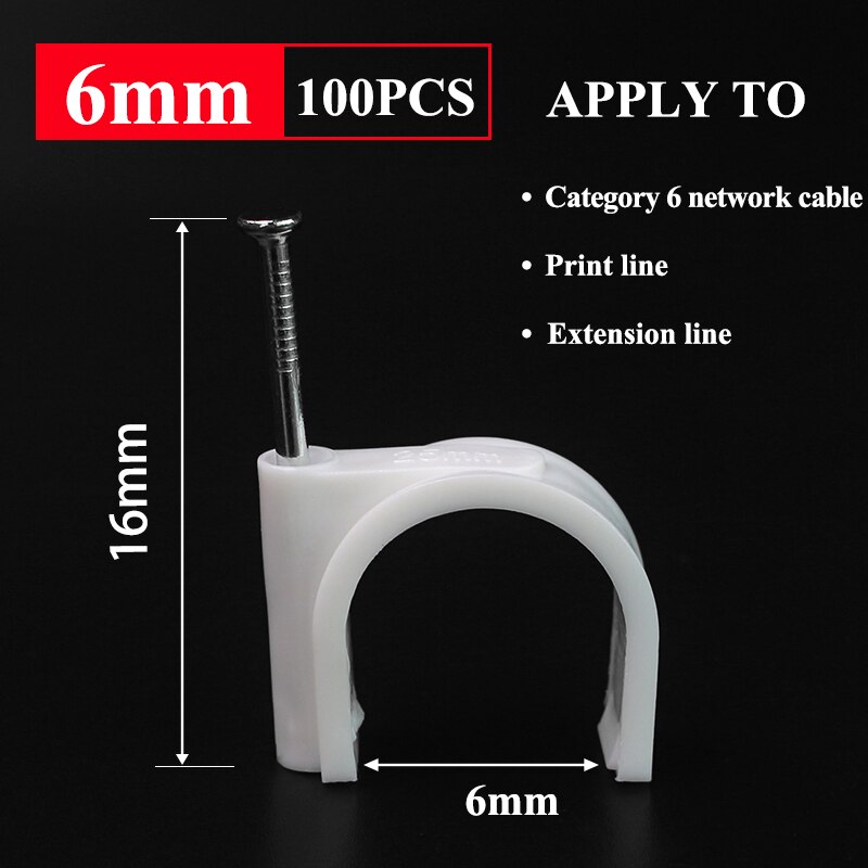 100PCS Round Cable Wire Clips 4mm 6mm 8mm 10mm Cable Management RG6 CAT6 RJ45 Electrical Wire Cord Tie Holder Circle Cable Clips: grey