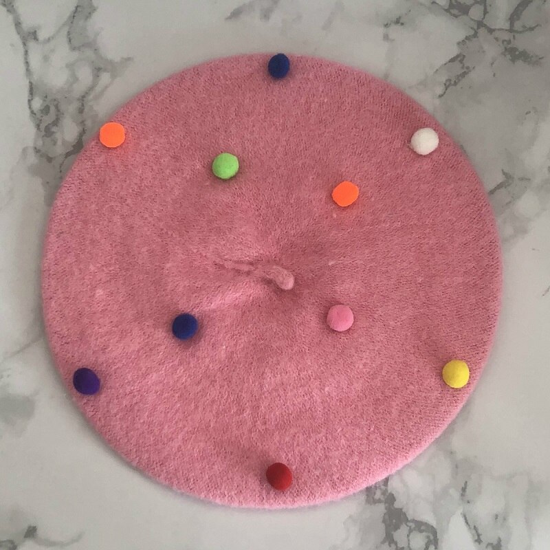 Chapéus de lã para meninas, chapéu de pompom de inverno para crianças de 3-6 anos: Rosa