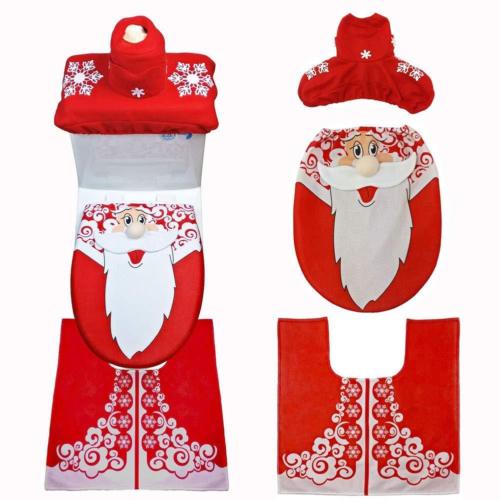 3 piezas de navidad feliz papá Noel asiento de inodoro y alfombra baño decoración conjunto azul y rojo