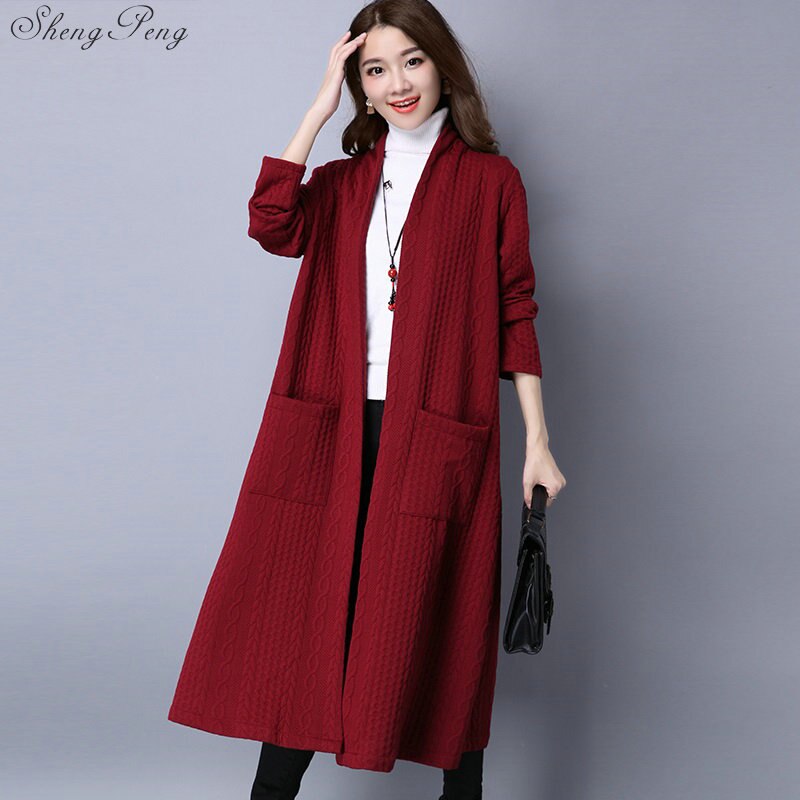 Style chinois automne hiver manteau femmes nouveaux arrivants grande taille veste bouton chinois long manteau robe décontractée V1128