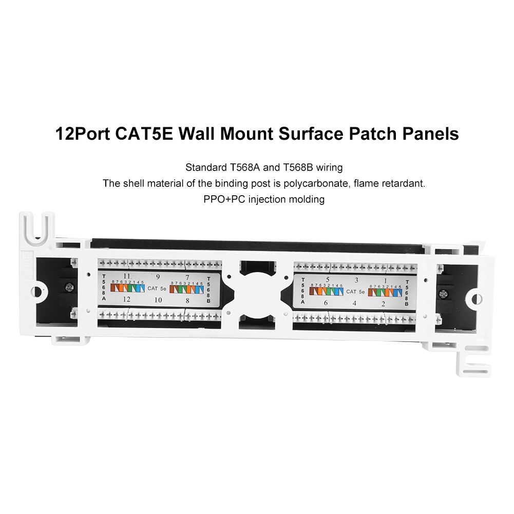 Network Cable Rack 12Port CAT5E Wall Mount Surface Patch Panels Wall-Mountable Rack for Network Wiring