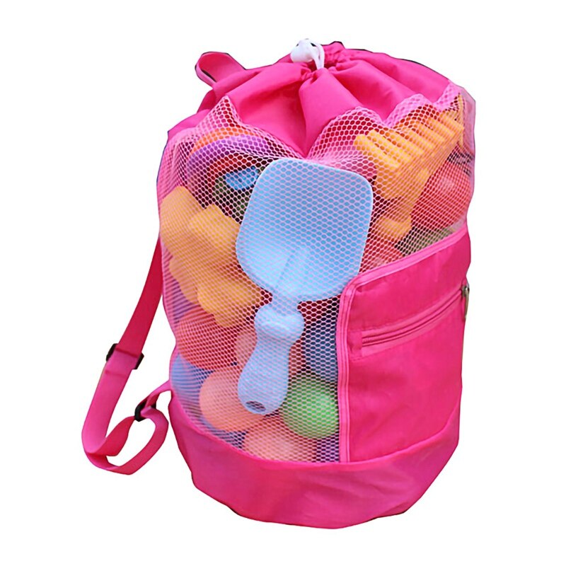 48 x 24cm bærbar strandpose sammenfoldelig mesh svømmetaske til børn strandlegetøjsopbevaringstaske børn udendørs svømning vandtætte tasker: Lyserød farve