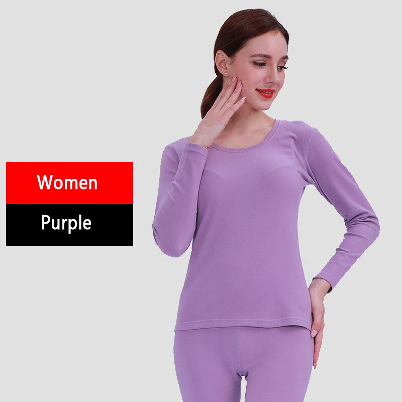 Perfering 2 Piece Plus Size M-2XL Thermal Underwear Women Winter Clothes Warm Suit Long Johns: Purple  / M