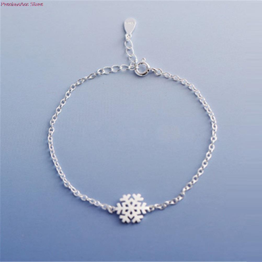 Moda Banhado A Prata Amor Charme Forma Delicada Cadeia Envoltório Pulseira de Inverno Do Floco De Neve Da Menina Das Mulheres Presente Da Jóia Da Dama de honra