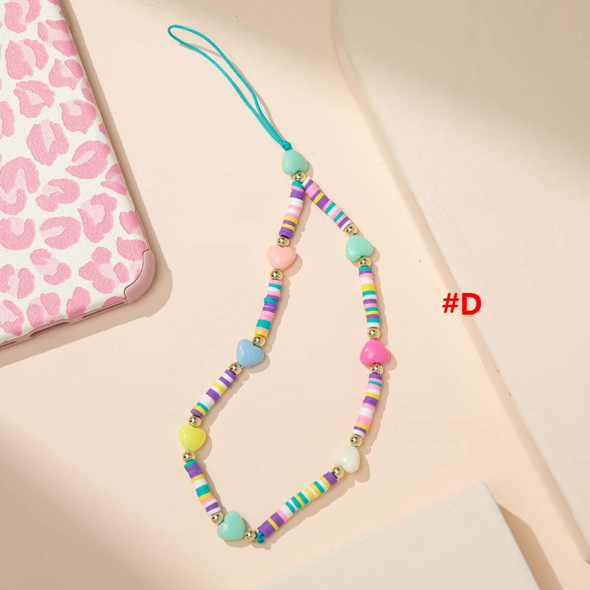 Correa para teléfono móvil, cadena de cuentas de silicona, colgante de flor, cadena de cuentas de cerámica suave para funda de teléfono móvil, cordón colgante, collar: A 4