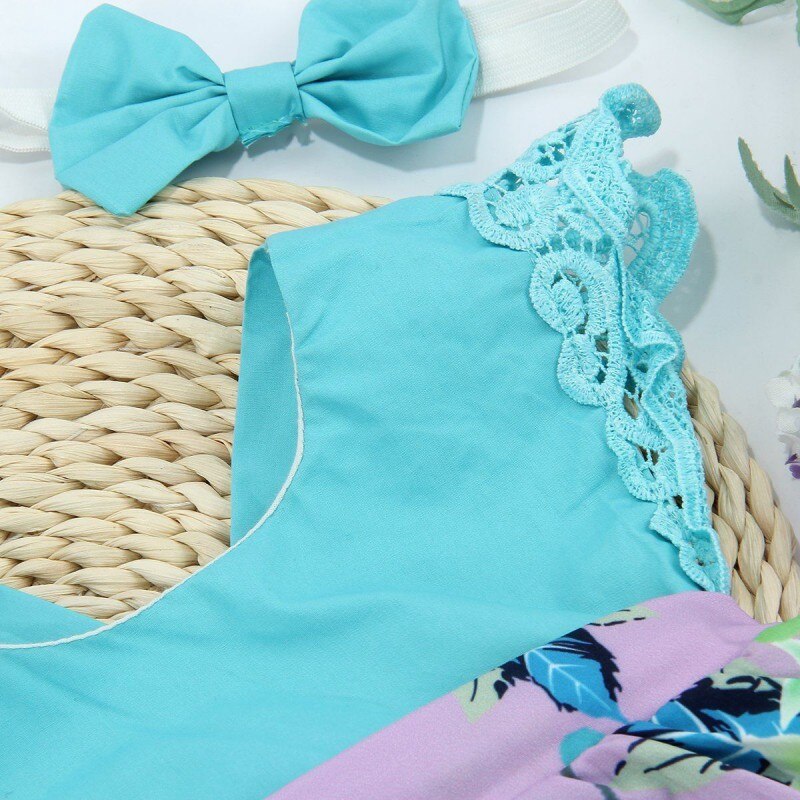 Zomer baby meisjes bodysuit bloemenpatroon katoenmix paars blauw baby jongens meisjes mouwloos bodysuit 0-24m