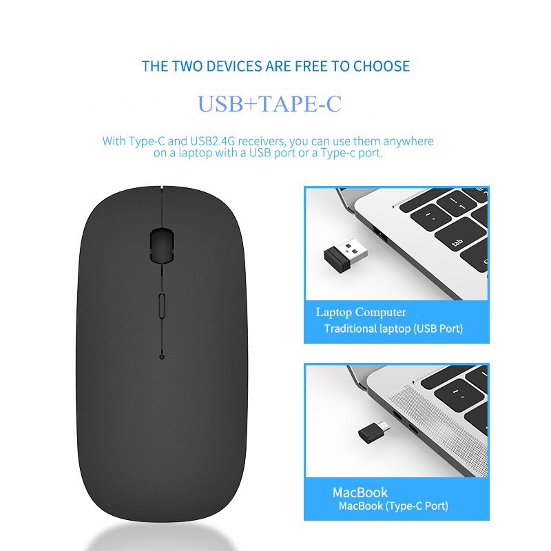 Drahtlose Maus Stille PC Maus Wiederaufladbare Maus 2,4G USB Band-C Optische Mäbenutzen Für Laptop PC Tabelt Clever telefon