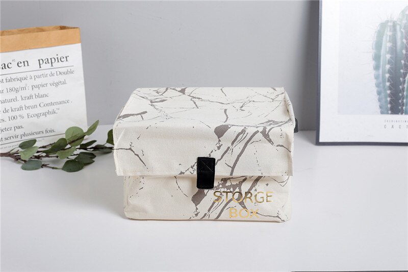 Caja de almacenamiento con de mármol de 30x35x20 cm, caja organizadora para zapatos , funda negra de tela para ropa, cajas y contenedores de almacenamiento plegables: white