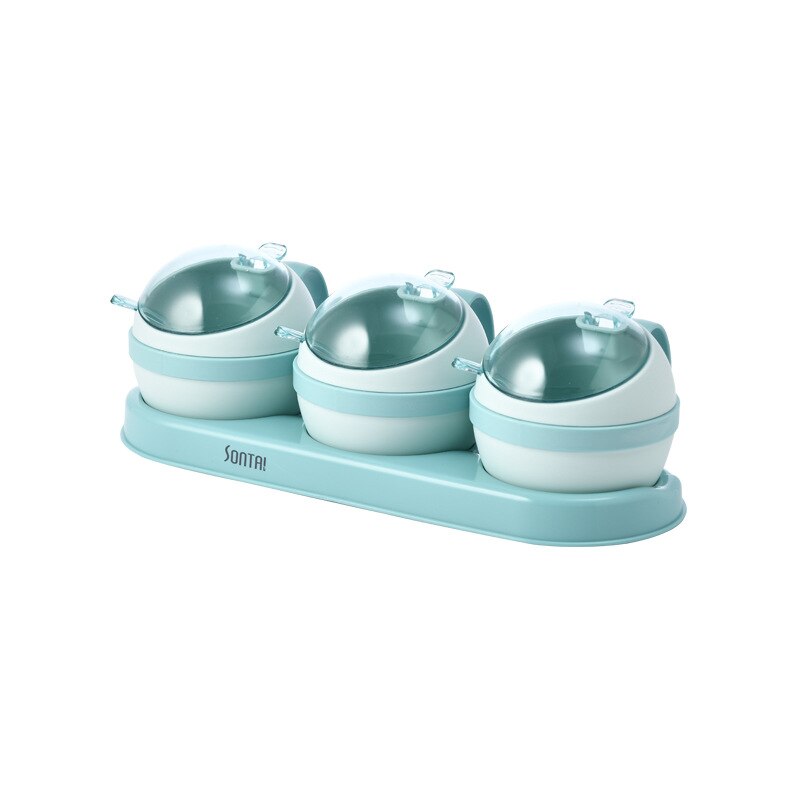 Spice Jar Set Salt Sugar And Pepper Shakers Kitchen Seasoning Box Condiment Organizer Spices Rack Storage jars with Spoon lid: Blue 3 groups