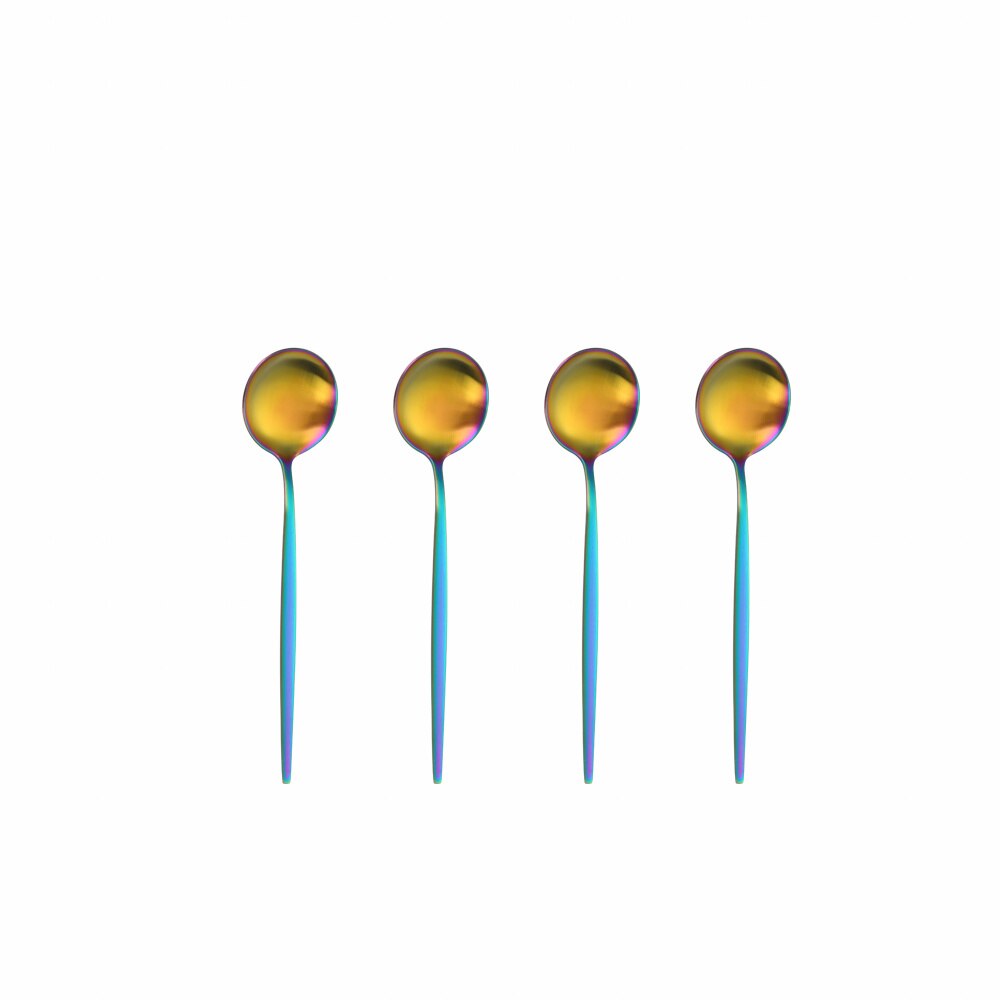 4 Pcs Coffee Spoons 304 Stainless Steel Matte Ice Cream Honey Spoons Flatware Coffee Drinking Tools Kitchen Gadget Teaspoons Set: rainbow